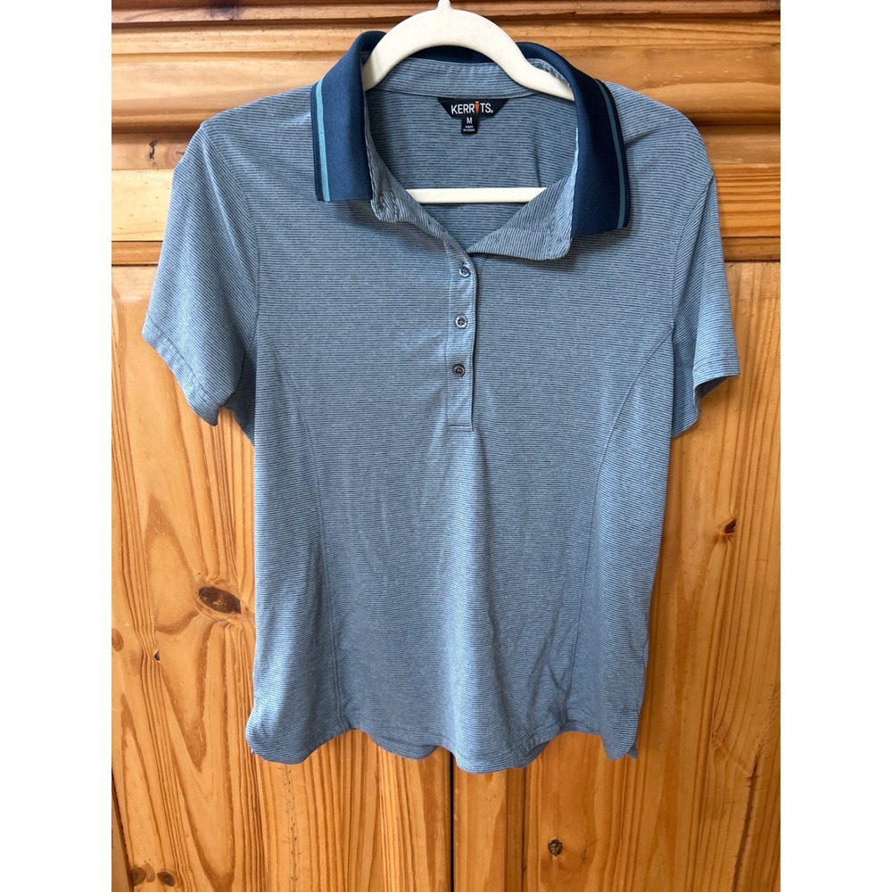 Kerrits Womens Blue Micro Stripe Brrr Cooling Short Sleeve Equestrian Polo M